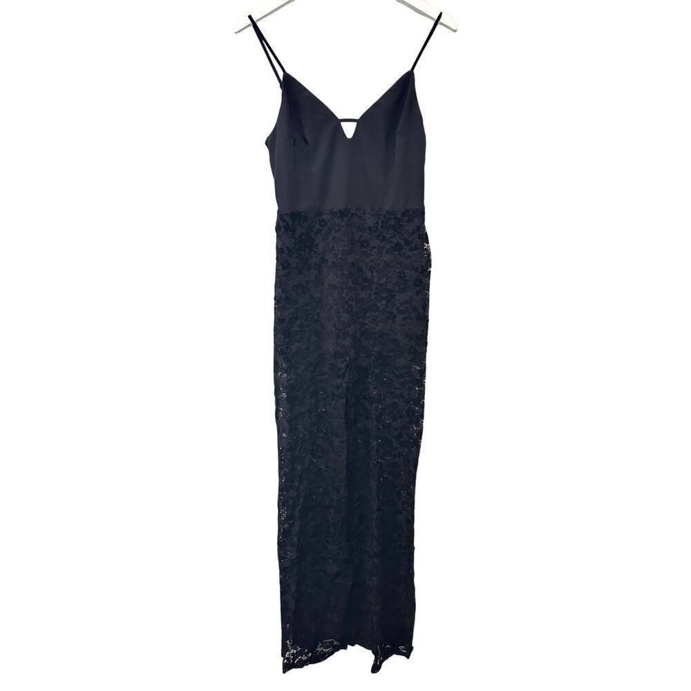 NWOT Lush Size M V Neck See Thu Lace Jumpsuit Black Floral Minimalist Date Night
